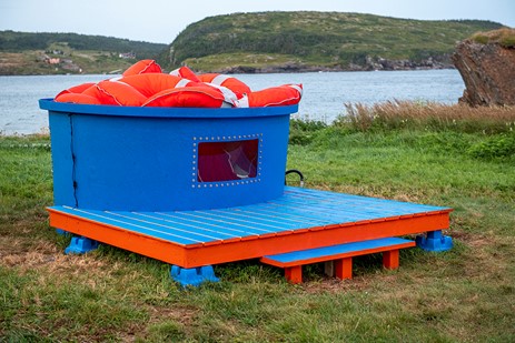 An artwork by Melanie Colosimo titled, "Sync or Swim", installed at Champney's West, NL