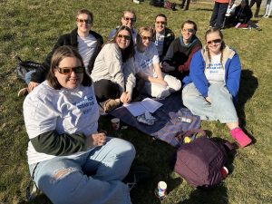 Our student-volunteers outside observing the eclipse, wearing the eclipse glasses