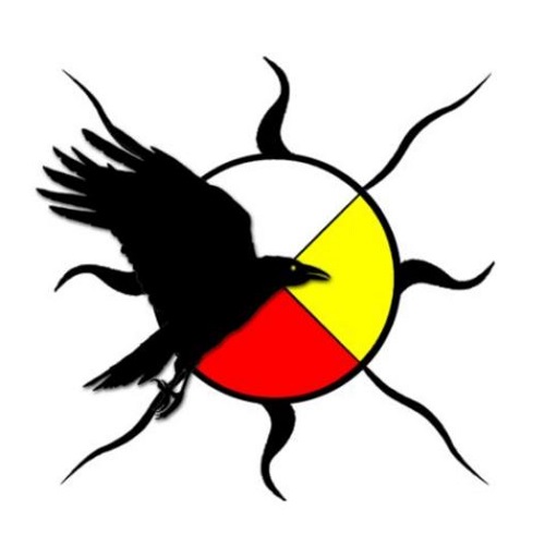 The Mi'kmaq star designed for the Indigenous Student Centre. There is a black crow and a black sun, and in four quadrants are the colors white, yellow, red, and black