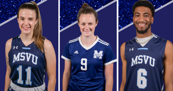 Left to right: 2024 MSVU Athletes of the Year Amanda Pearcey, Amanda Volcko, Chase Tynes