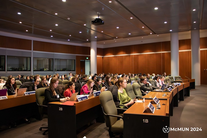 A conference room with multiple rows of women delegates