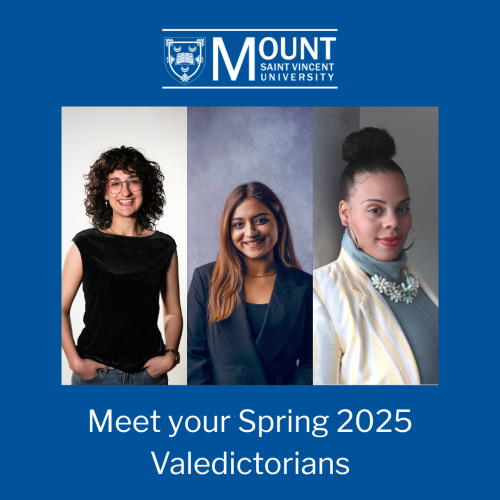 The three MSVU Spring 2025 Valedictorians: Lily Brigham-Gale, Simranpreet Kaur, and Rajean Willis