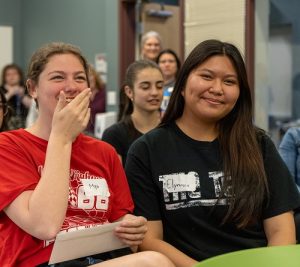Elynrose Arnoco and Mya Goulet, showing excitement as they receive the second place prize