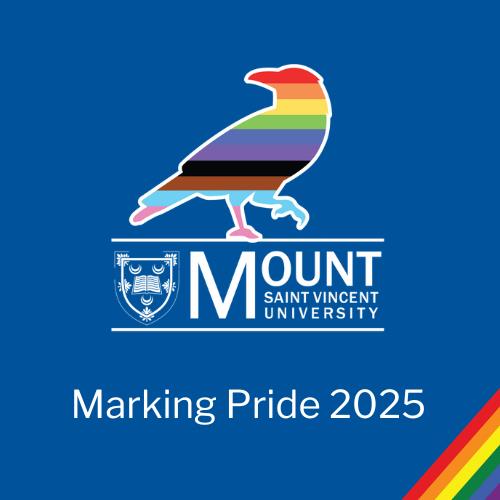 A Crow, in rainbow colours, on top of the MSVU logo. Below is the text 