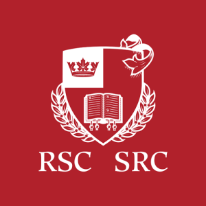 The Royal Society of Canada Logo. The logo is the royal society of canada crest on a red background