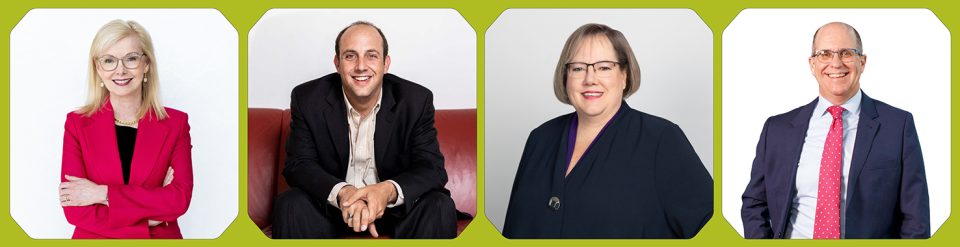 Business and Tourism department CEO panelists head shots from left to right. Joyce Carter, Mark Goldhar, Darlene MacDonald, Patrick Sullivan.