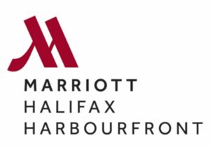 The Halifax Marriott Harbourfront logo, consistent with the Marriott Hotels brand, represents a modern, refined, and welcoming aesthetic. It emphasizes the hotel's premier, central location on the Halifax waterfront, designed for convenience, comfort, and, a "coastal" or "maritime" feel that connects guests to the local culture and Nova Scotia's artisanal spirit. There is a red M in the top left corner which also has a hidden H. The words Marriott Halifax Harbourfront are stacked underneath in black.
