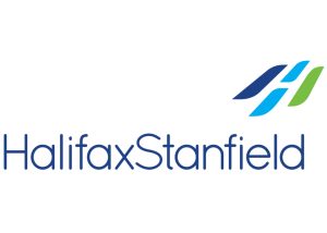 Halifax Stanfield Airport logo. This has the words Halifax Stanfield in dark blue letters. It features a modern design symbolizing flow, ease, and connection. Its graphic elements are inspired by runway views and airplane tail stabilizers, forming a hidden letter "H" for Halifax in the negative space. The colors represent the Atlantic Ocean and coastal landscape.