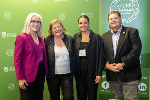 from left, UPEI President and Vice-Chancellor Dr. Wendy Rodgers, Dr. Janice Keefe, student citation reader Kaiya Maracle, and UPEI Alumni Association President Ronnie McPhee