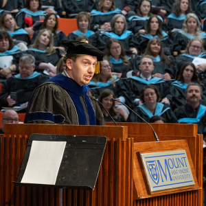 Joel Murphy, PhD recipient and the afternoon Valedictorian for the Fall 2025 Convocation ceremony