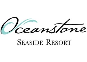 Oceanstone logo. Oceanstone is written in cursive with the O depicting a wave. Seaside resort in underneath. Text is in black. This features a logo designed to evoke a "soothing spirit," representing a tranquil, restorative, and holistic wellness retreat where the land, sky, and sea connect. It signifies a, rustic, coastal experience, highlighting the resort's focus on nature, relaxation, and intimate, nature-inspired, service