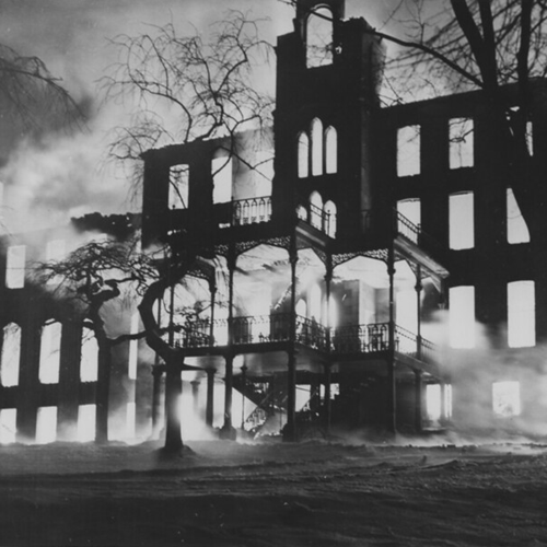 The Mount Saint Vincent building on fire in 1951