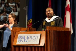 Orinari Francis Wokoma, speaking at the morning ceremony for the Spring 2026 Convocation