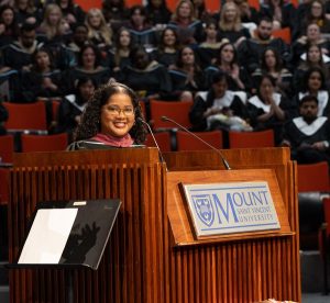 Suwela Paim Vassao, speaking at the Spring 2026 convocation ceremony