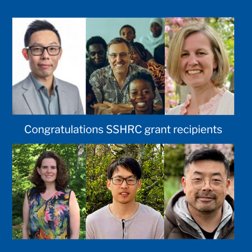 The Six MSVU faculty that received SSHRC funding in September 2026, from top left going clockwise, Dr. Michael Lin, Dr. Jonathan Roberts, Dr. Catherine Baillie Abidi, Dr. Christine Doe, Dr. Max Stick, and Dr. Johan Woodworth