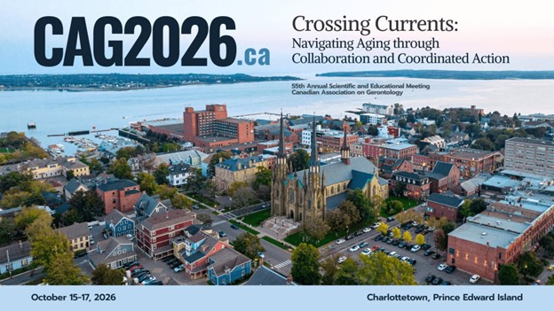 The graphic for the CAG: Canadian Association on Gerontology's Crossing Currents event. Happening on October 15-17