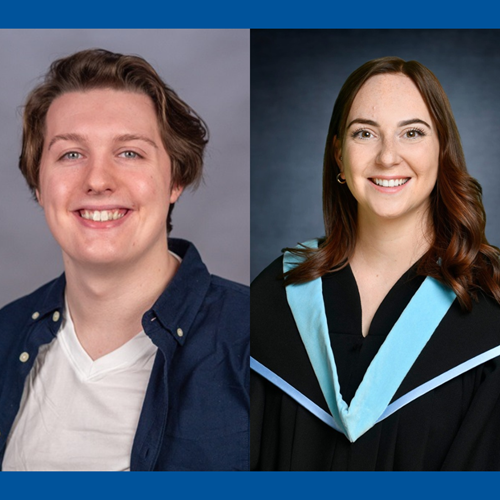 The two Fall 2026 Valedictorians - Ethan Kelloway for the morning ceremony, and Sarah Monette for the afternoon ceremony.