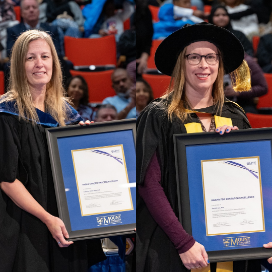 The two research award recipients at the Fall 2026 Convocation - Catherine Baillie Abidi and Danielle Cox